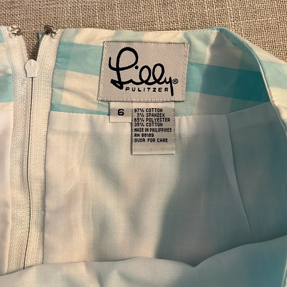 Lilly Pulitzer Blue White Gingham Mini Skirt Size 6 Cotton Blend Preppy Summer